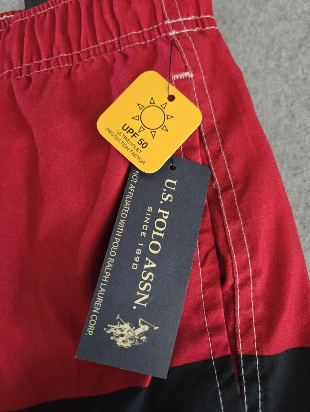 U.S. Polo Assn. - Red / White / Blue Lined Swim Suit Board Shorts - Men 3XL